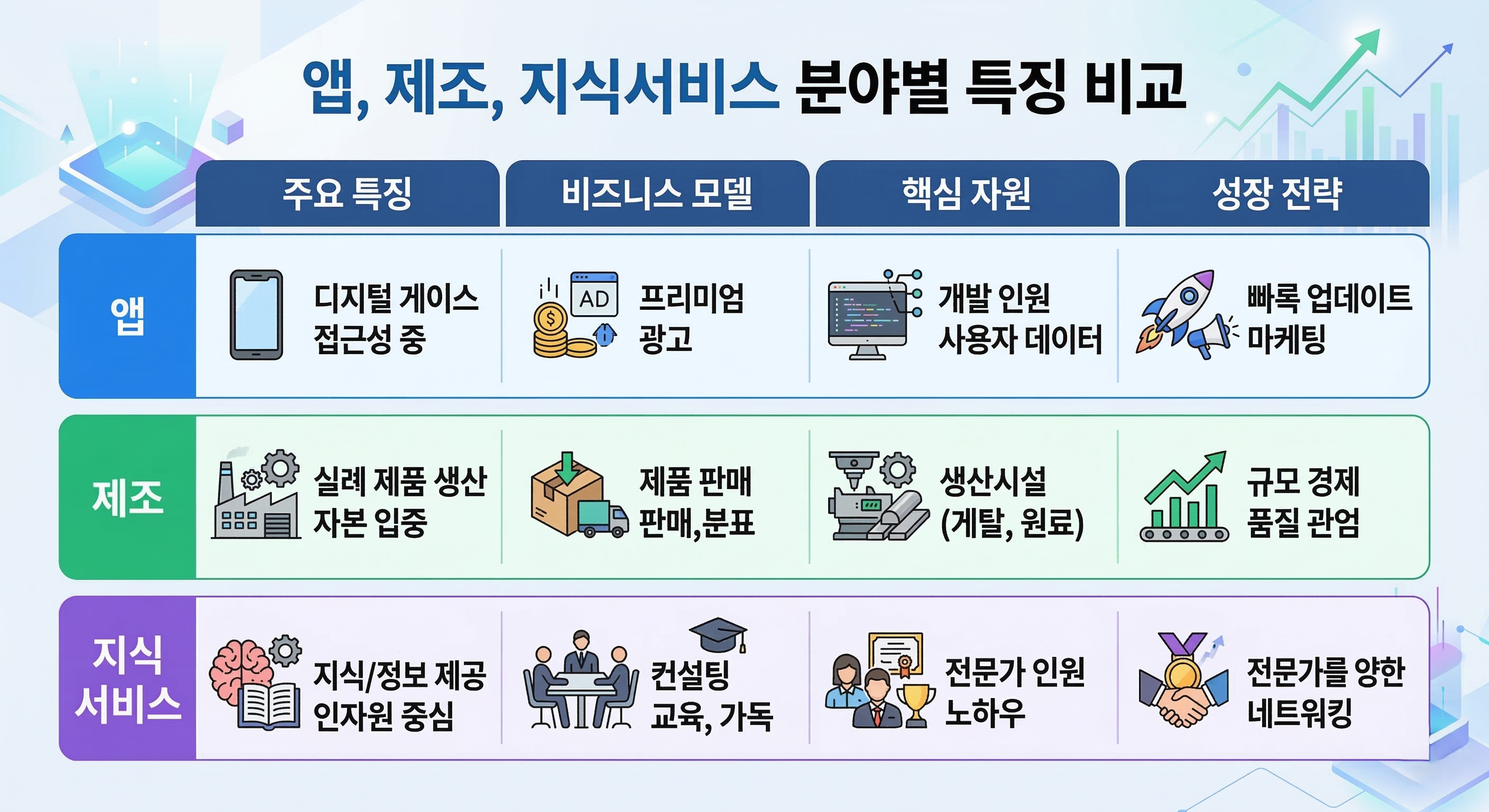 분야별 특징 비교